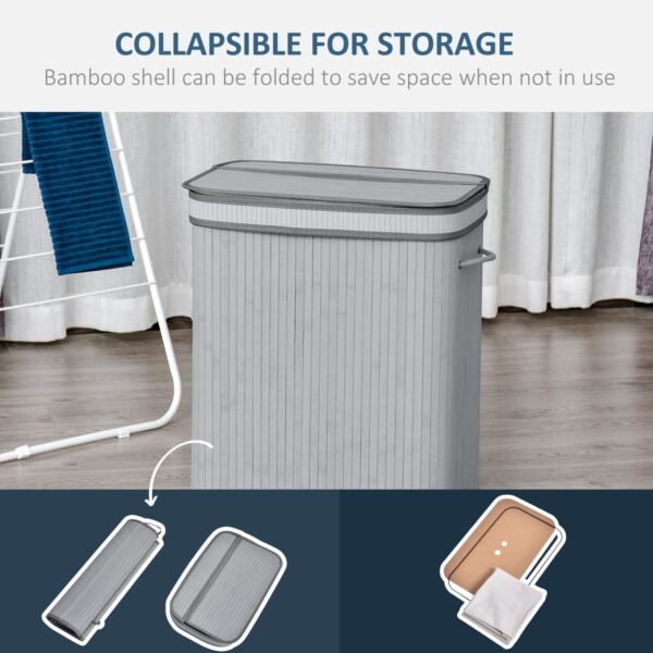 100L Natural Wood Laundry Basket One Compartment w/Flip Lid Removable Lining Handles Board Base Durable Water-Resistant Dirty Clothes Grey - Image 4