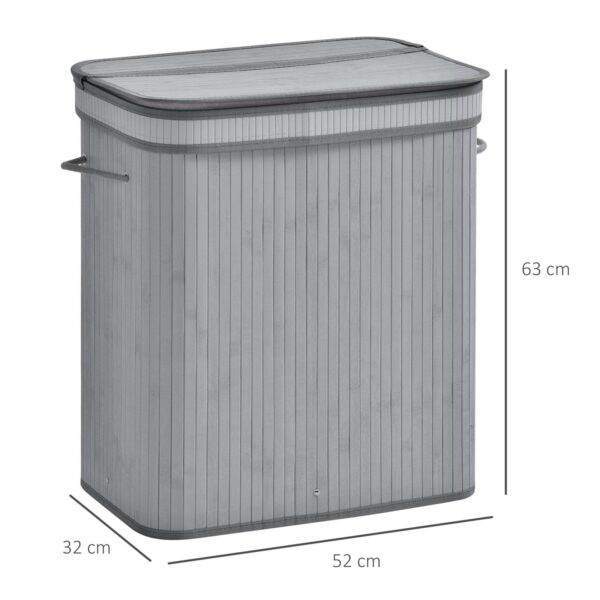 100L Natural Wood Laundry Basket One Compartment w/Flip Lid Removable Lining Handles Board Base Durable Water-Resistant Dirty Clothes Grey - Image 3