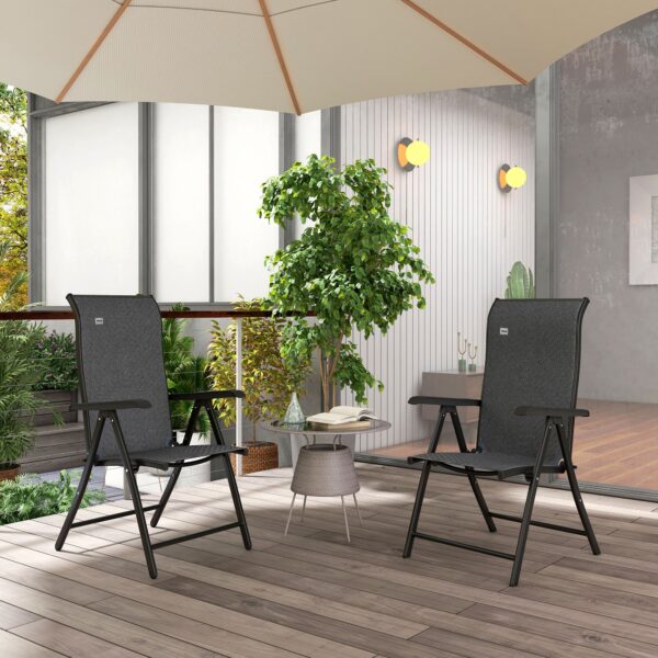 Set of 2 Outdoor Wicker Folding Chairs, Patio PE Rattan Dining Armrests Chair set with 7 Levels Adjustable Backrest, for Camping - Image 2