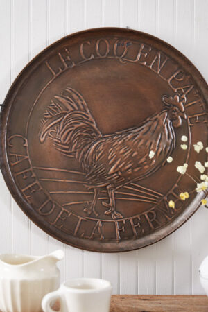 French Country Rooster Wall Tray – Copper Metal Farmhouse Decor Sign