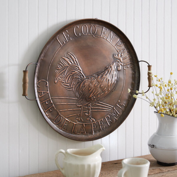 French Country Rooster Wall Tray – Copper Metal Farmhouse Decor Sign - Image 2