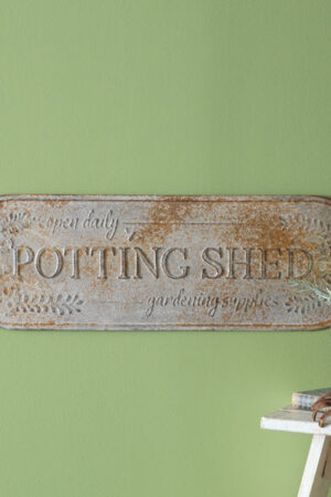 Embossed Metal Potting Shed Sign – Farmhouse Outdoor Decor for Gardening