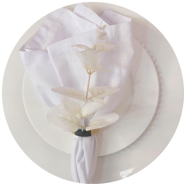 Set of 4 White Leaf Eucalyptus Napkin RingsRustic Napkin Ring, Minimalist Tabledecor, Oriental Tabledeco - Image 3