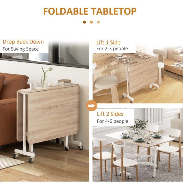 Drop Leaf Dining Table with Metal Frame for 4-6 Person, Folding Kitchen Table for Small Spaces, Nature | HOMCOM - Image 4