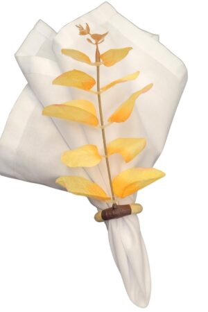 Set of 4 Yellow Leaf Eucalyptus Napkin Rings, Rustic Napkin Ring, Minimalist Tabledecor, Oriental Tabledeco