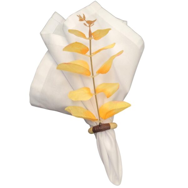 Set of 4 Yellow Leaf Eucalyptus Napkin Rings, Rustic Napkin Ring, Minimalist Tabledecor, Oriental Tabledeco