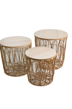 Tables set Romimex Natural wicker 3 Pieces