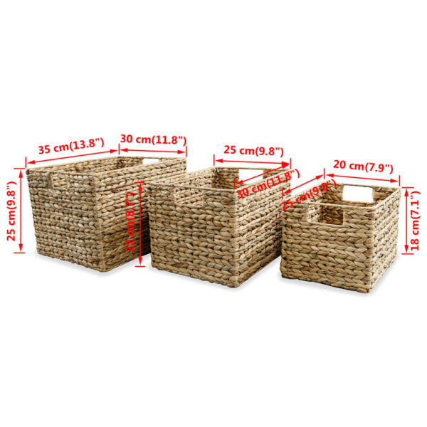 vidaXL Storage Basket Set 3 Pieces Water Hyacinth - Image 5