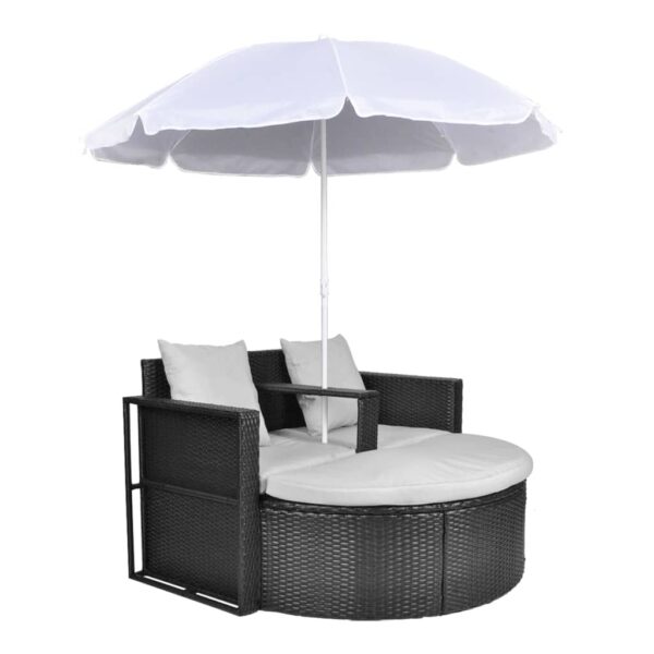 vidaXL Patio Bed Outdoor Patio Lounger Wicker Daybed with Parasol Poly Rattan - Image 4