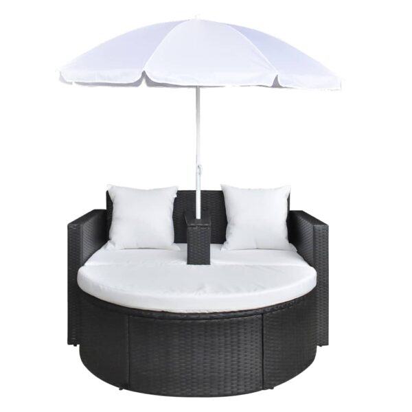 vidaXL Patio Bed Outdoor Patio Lounger Wicker Daybed with Parasol Poly Rattan