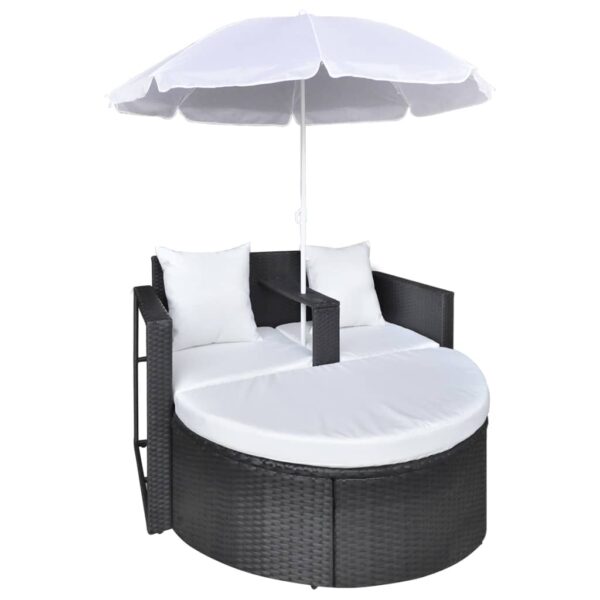 vidaXL Patio Bed Outdoor Patio Lounger Wicker Daybed with Parasol Poly Rattan - Image 5