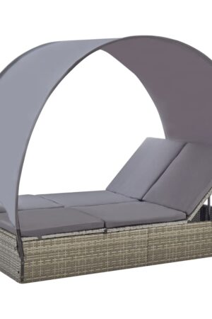 vidaXL Double Sun Lounger Patio Rattan Wicker Daybed with Canopy Poly Rattan