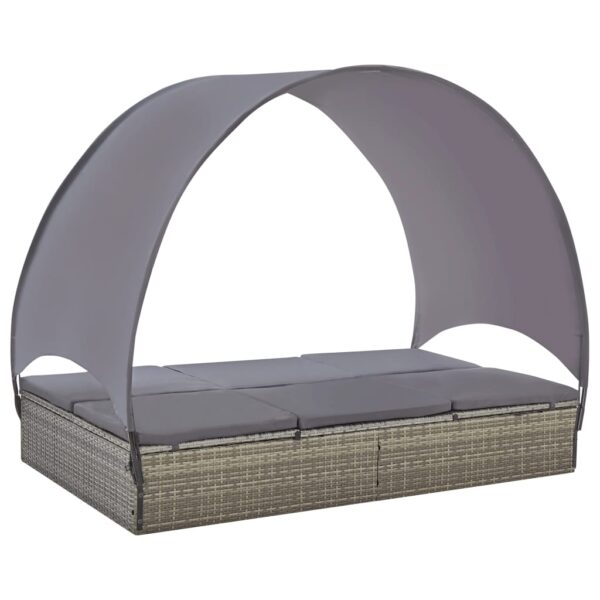 vidaXL Double Sun Lounger Patio Rattan Wicker Daybed with Canopy Poly Rattan - Image 2