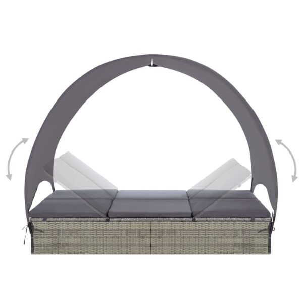 vidaXL Double Sun Lounger Patio Rattan Wicker Daybed with Canopy Poly Rattan - Image 4