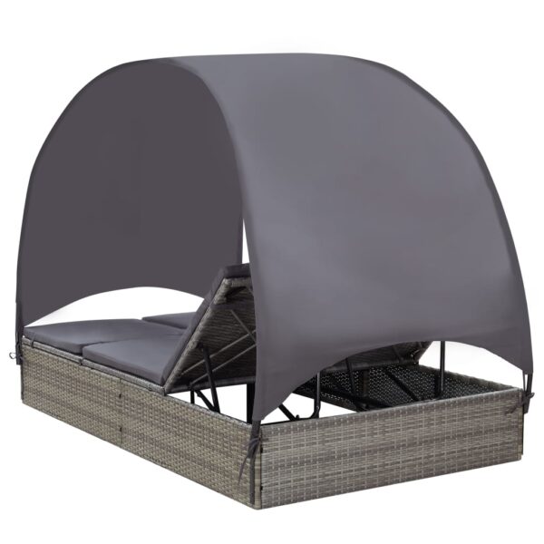 vidaXL Double Sun Lounger Patio Rattan Wicker Daybed with Canopy Poly Rattan - Image 5