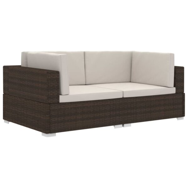 vidaXL 2 Seater Sofa Couch with Cushions Patio Wicker Love Seat PE Rattan - Image 3