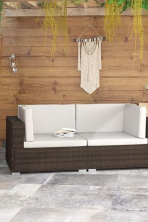 vidaXL 2 Seater Sofa Couch with Cushions Patio Wicker Love Seat PE Rattan