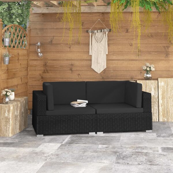 vidaXL 2 Seater Sofa Couch with Cushions Patio Wicker Love Seat PE Rattan - Image 5