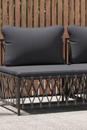 vidaXL Patio Middle Sofa with Cushions Anthracite Woven Fabric