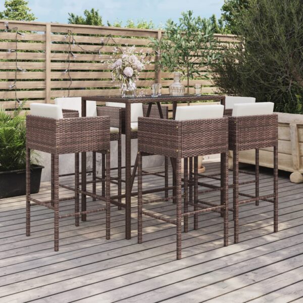 vidaXL Patio Bar Set Outdoor Wicker Table and Stool with Cushions Poly Rattan