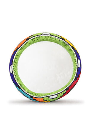 Beaded Mirror Small | Green Rim with Geometric Shapes