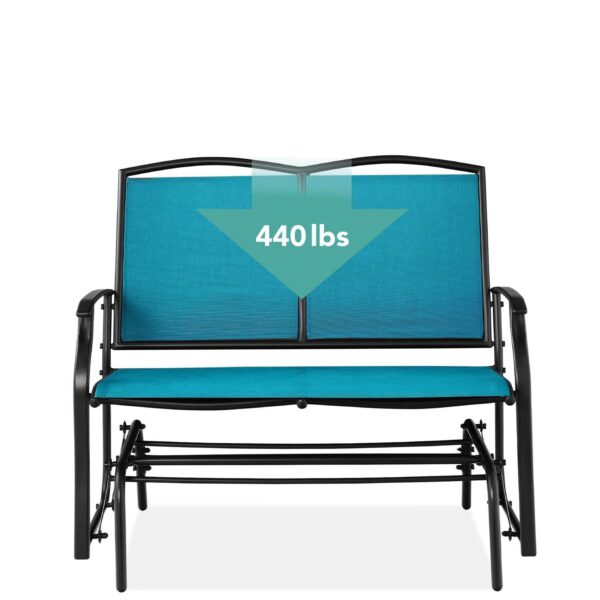 2 Seat Mesh Patio Loveseat Swing Glider Rocker with Armrests in Blue - Image 3