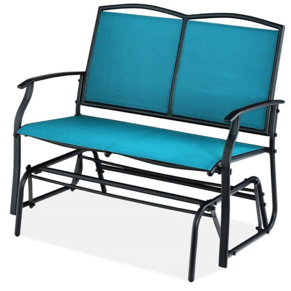 2 Seat Mesh Patio Loveseat Swing Glider Rocker with Armrests in Blue - Image 4