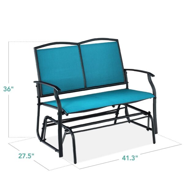 2 Seat Mesh Patio Loveseat Swing Glider Rocker with Armrests in Blue - Image 5