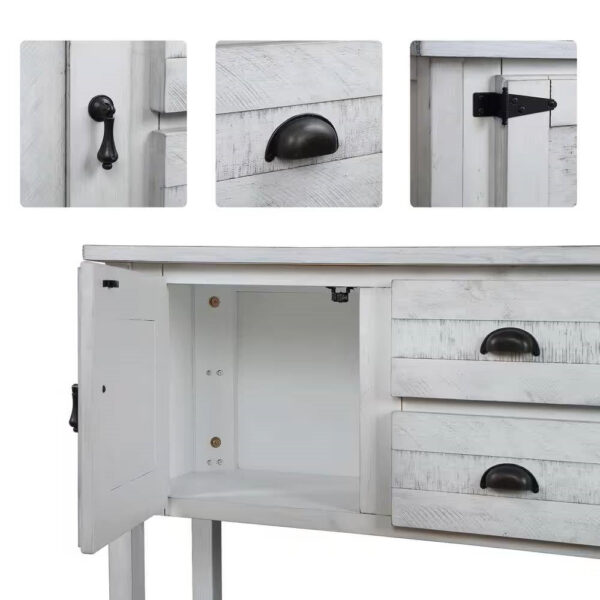 Farmhouse Solid Wood Sofa Table with Storage Drawers in Rustic White Finish - Image 3