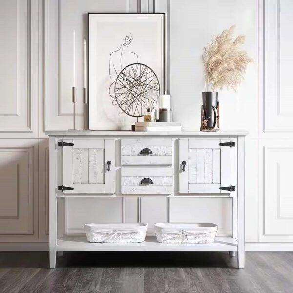 Farmhouse Solid Wood Sofa Table with Storage Drawers in Rustic White Finish - Image 4