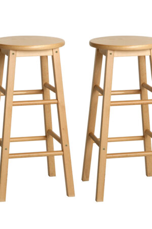 Artiss Set of 2 Beech Wood Backless Bar Stools - Natural