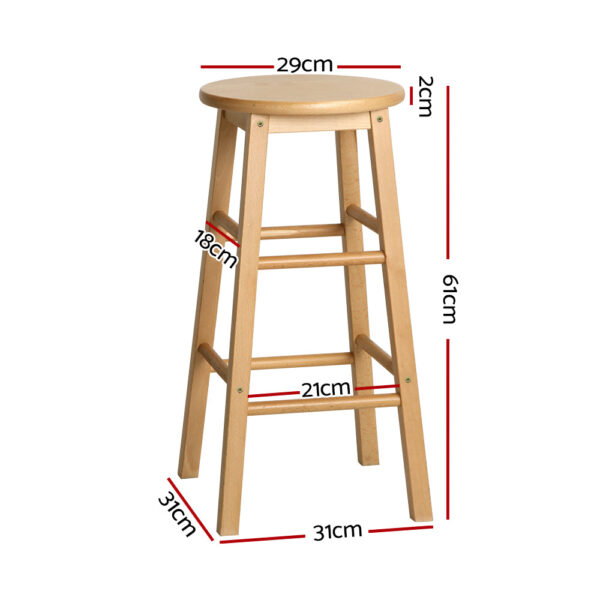 Artiss Set of 2 Beech Wood Backless Bar Stools - Natural - Image 2