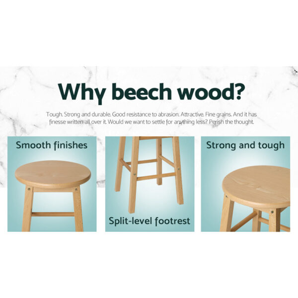 Artiss Set of 2 Beech Wood Backless Bar Stools - Natural - Image 5