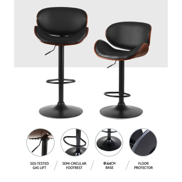 Artiss 2X Bar Stools Kitchen Stool Chairs Dining Swivel Gas Lift Wooden Metal - Image 5