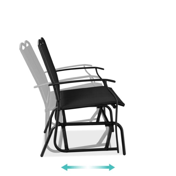 2 Seat Mesh Patio Loveseat Swing Glider Rocker with Armrests in Black - Image 2