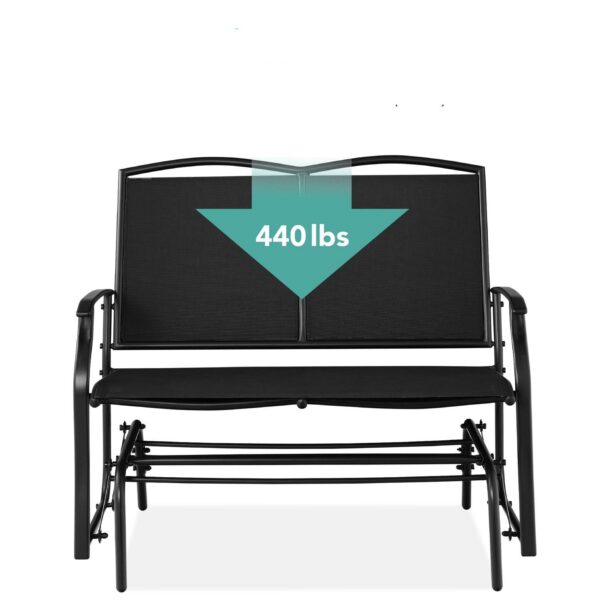2 Seat Mesh Patio Loveseat Swing Glider Rocker with Armrests in Black - Image 3