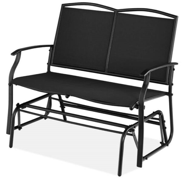 2 Seat Mesh Patio Loveseat Swing Glider Rocker with Armrests in Black - Image 4