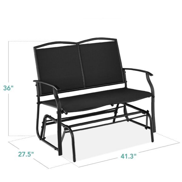 2 Seat Mesh Patio Loveseat Swing Glider Rocker with Armrests in Black - Image 5