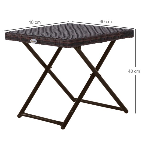 Garden Small Folding Square Rattan Coffee Table Bistro Balcony Outdoor Wicker Weave Side Table 40H x 40L x 40Wcm Brown - Image 3