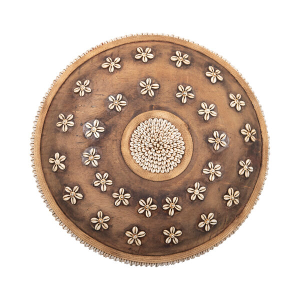 Wooden Natural Cameroon Shield | Cowrie Shells Floral Design - Image 2