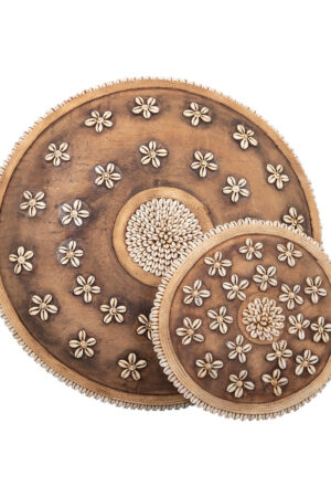 Wooden Natural Cameroon Shield | Cowrie Shells Floral Design