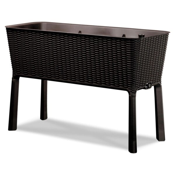 Modern Dark Brown Resin Wicker Raised Garden Bed Planter with Water Indicator - Image 2
