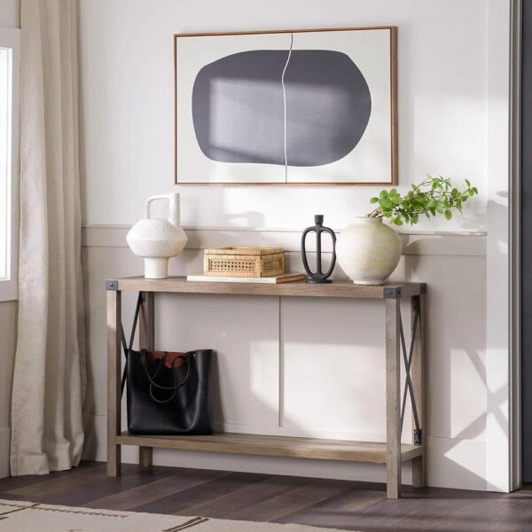 Industrial Farmhouse Entryway Table / Console Table in Taupe Grey Wood Finish - Image 2