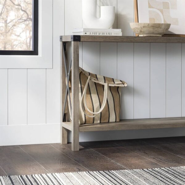 Industrial Farmhouse Entryway Table / Console Table in Taupe Grey Wood Finish - Image 3