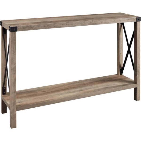 Industrial Farmhouse Entryway Table / Console Table in Taupe Grey Wood Finish - Image 4