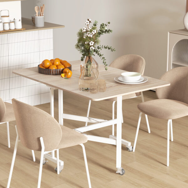 Drop Leaf Dining Table with Metal Frame for 4-6 Person, Folding Kitchen Table for Small Spaces, Nature | HOMCOM - Image 9