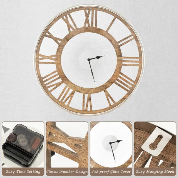 20-inch Classic Farmhouse Natural Wood Roman Numerals Wall Clock - Image 4