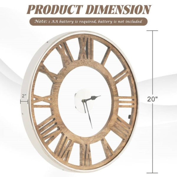 20-inch Classic Farmhouse Natural Wood Roman Numerals Wall Clock - Image 5