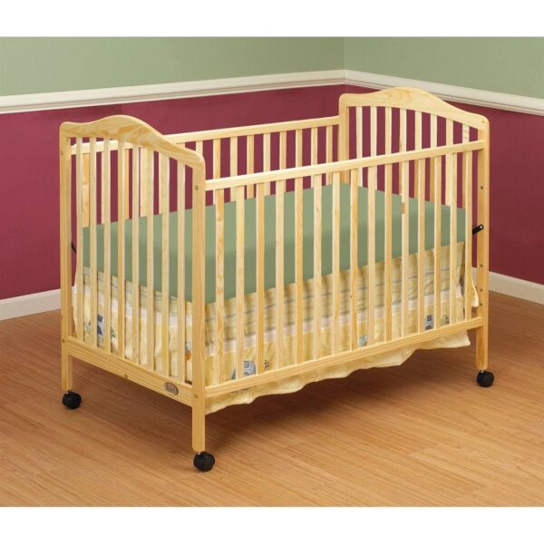 Farmhouse Natural Wood Convertible Crib Toddler Bed with Locking Caster Wheels - Image 2