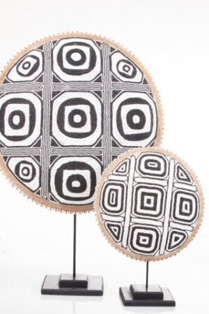 Beaded Cameroon Shield Black & White on Stand | Geometric Design
